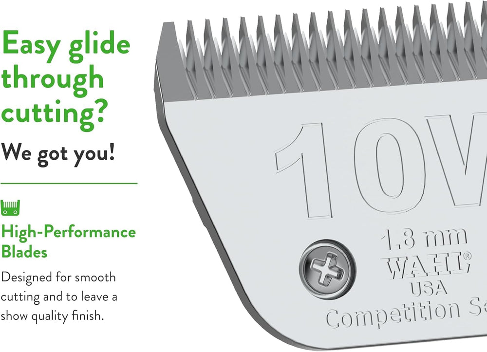 Wahl chrome-finish blade closeup highlights rust protection and durability.