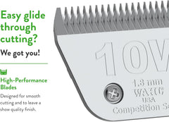 Wahl chrome-finish blade closeup highlights rust protection and durability.