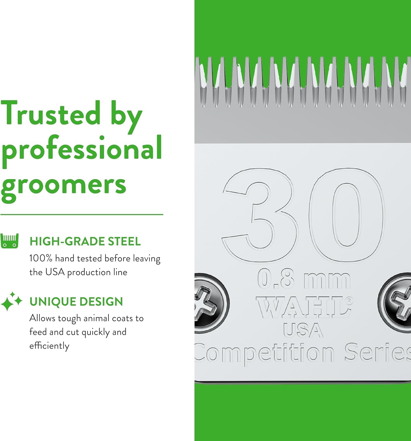 Wahl 30 fine blade delivering a show-quality finish on coats.