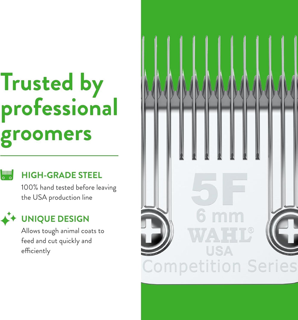 Wahl Professional Animal 5F blade shown during quality assurance process.