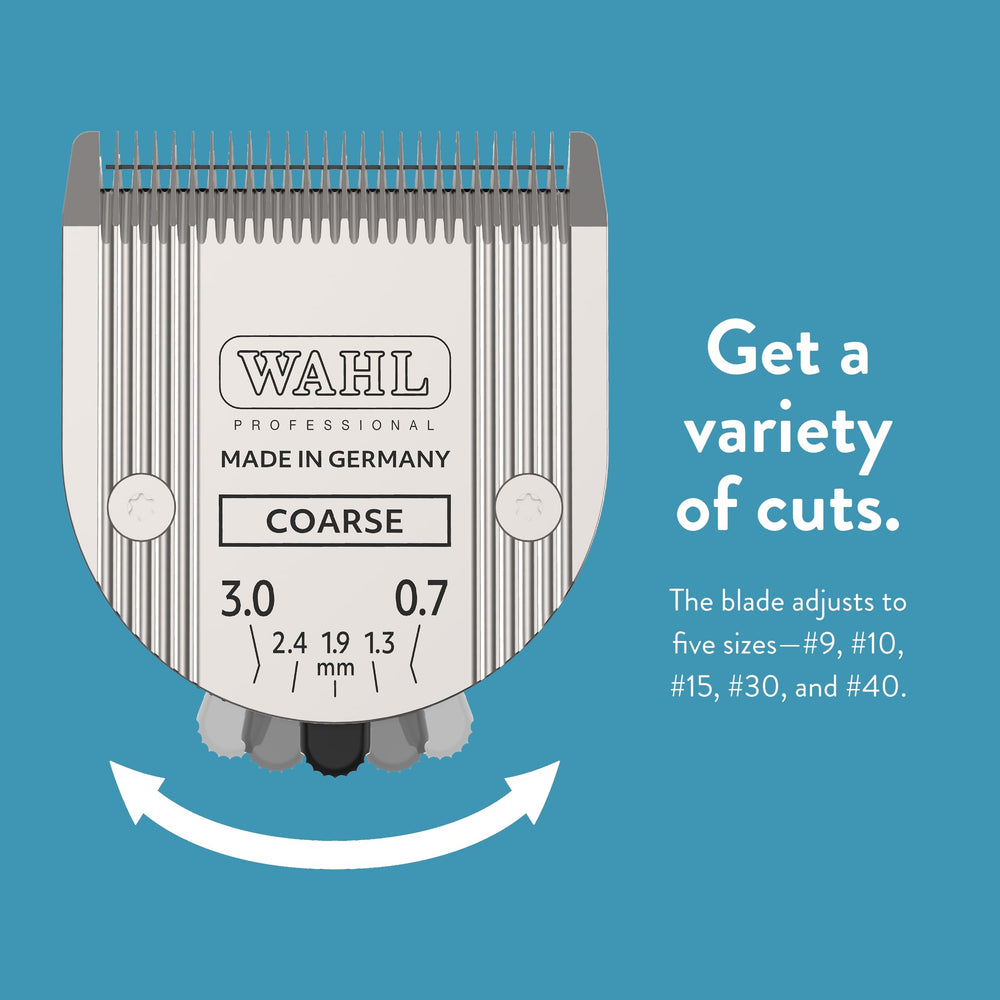 WAHL blade removal shown for safe blade interchange on clippers.