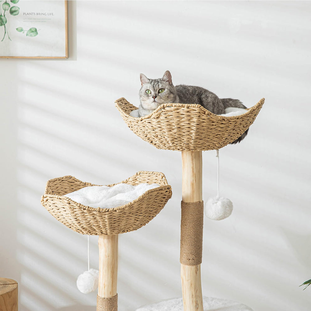 WAIDOBE rattan baskets with cushions on top of the cat tree