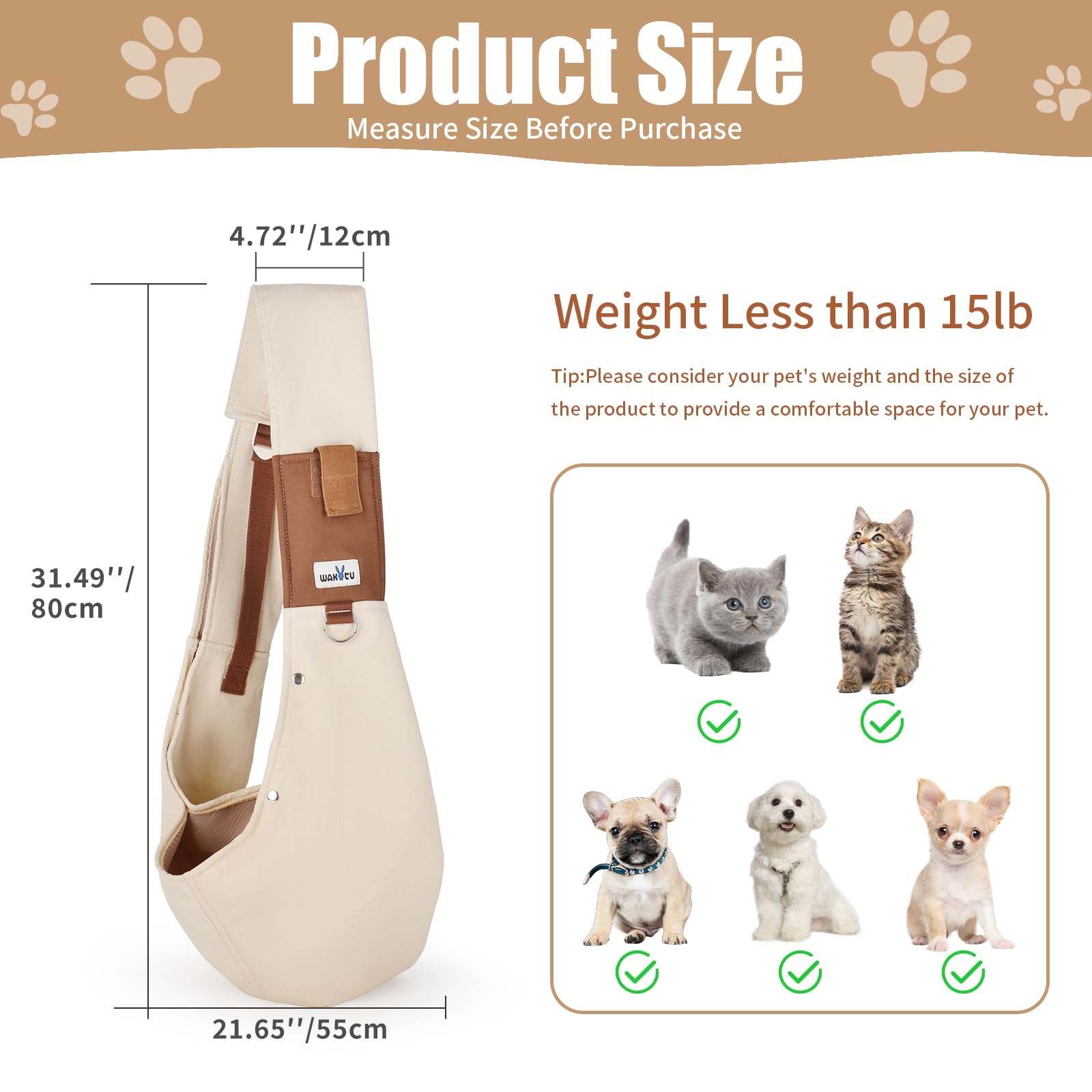 Wakytu dog sling adjustable strap enabling a comfortable fit