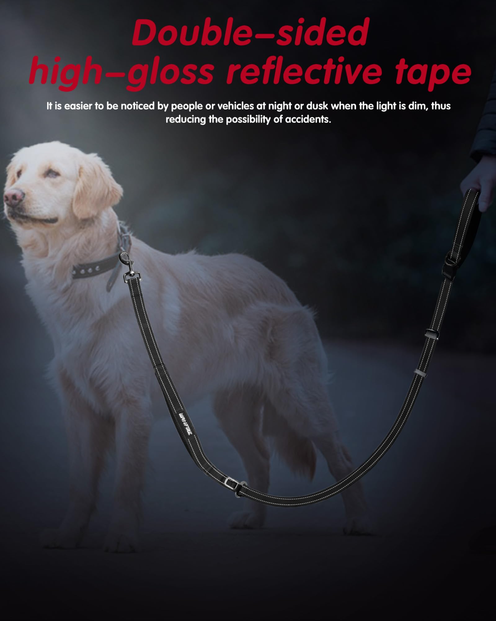 WANFIRE leash adjustable from 5.9 to 9.5 feet for medium to large dogs.
