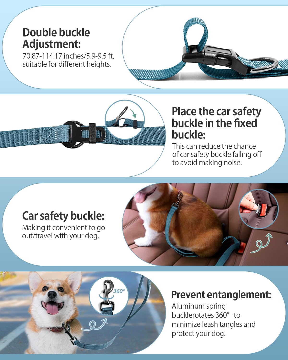 WANFIRE ink blue hands-free leash as handheld option for quick control