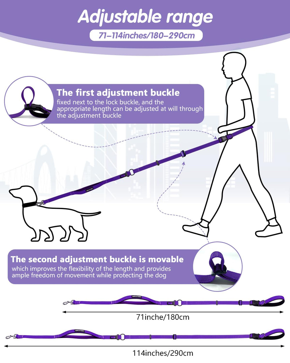 WANFIRE hands-free dog leash with waist belt for secure, hands-free control.