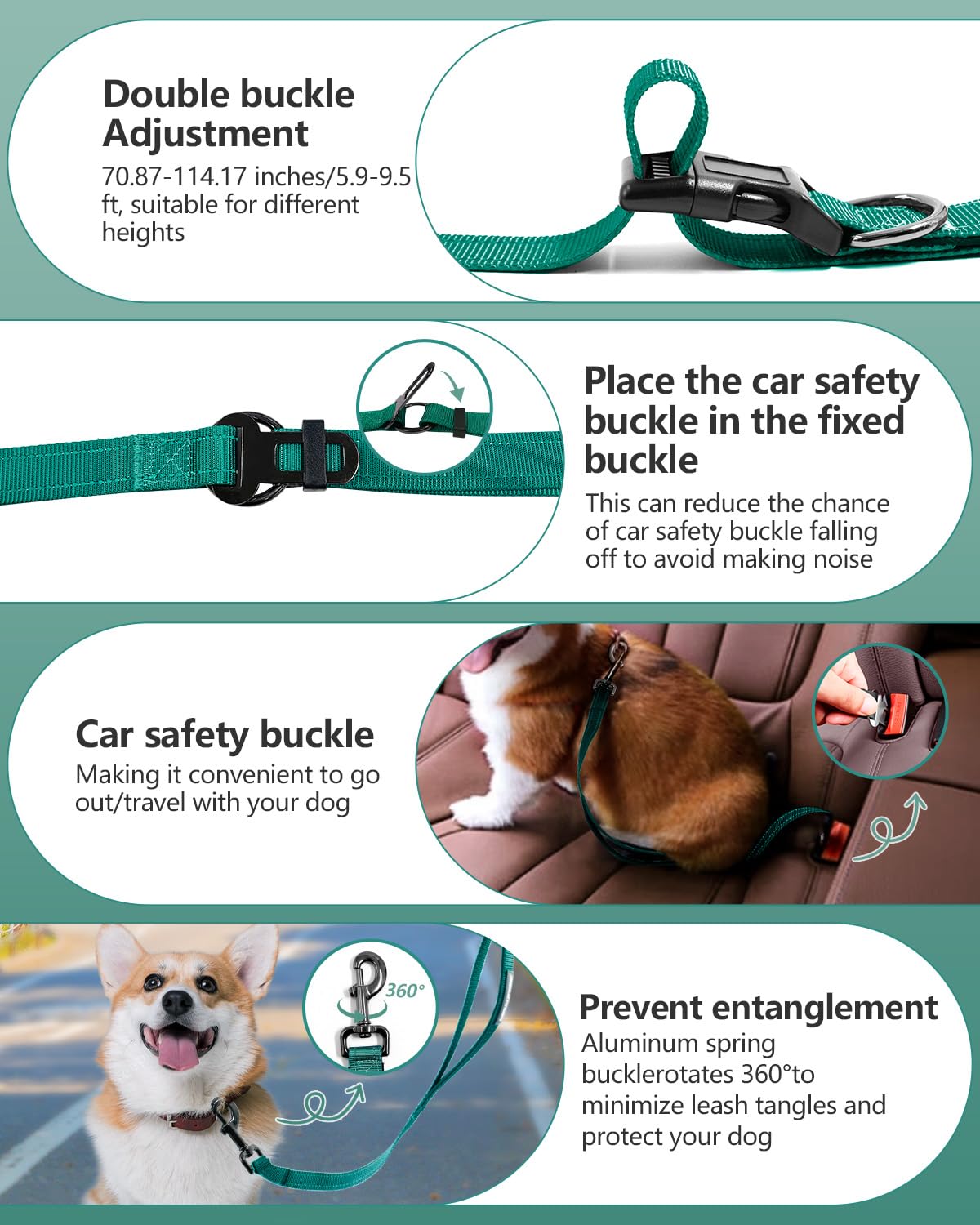 WANFIRE hands-free leash car-seat-buckle keeps dogs secure during car rides.