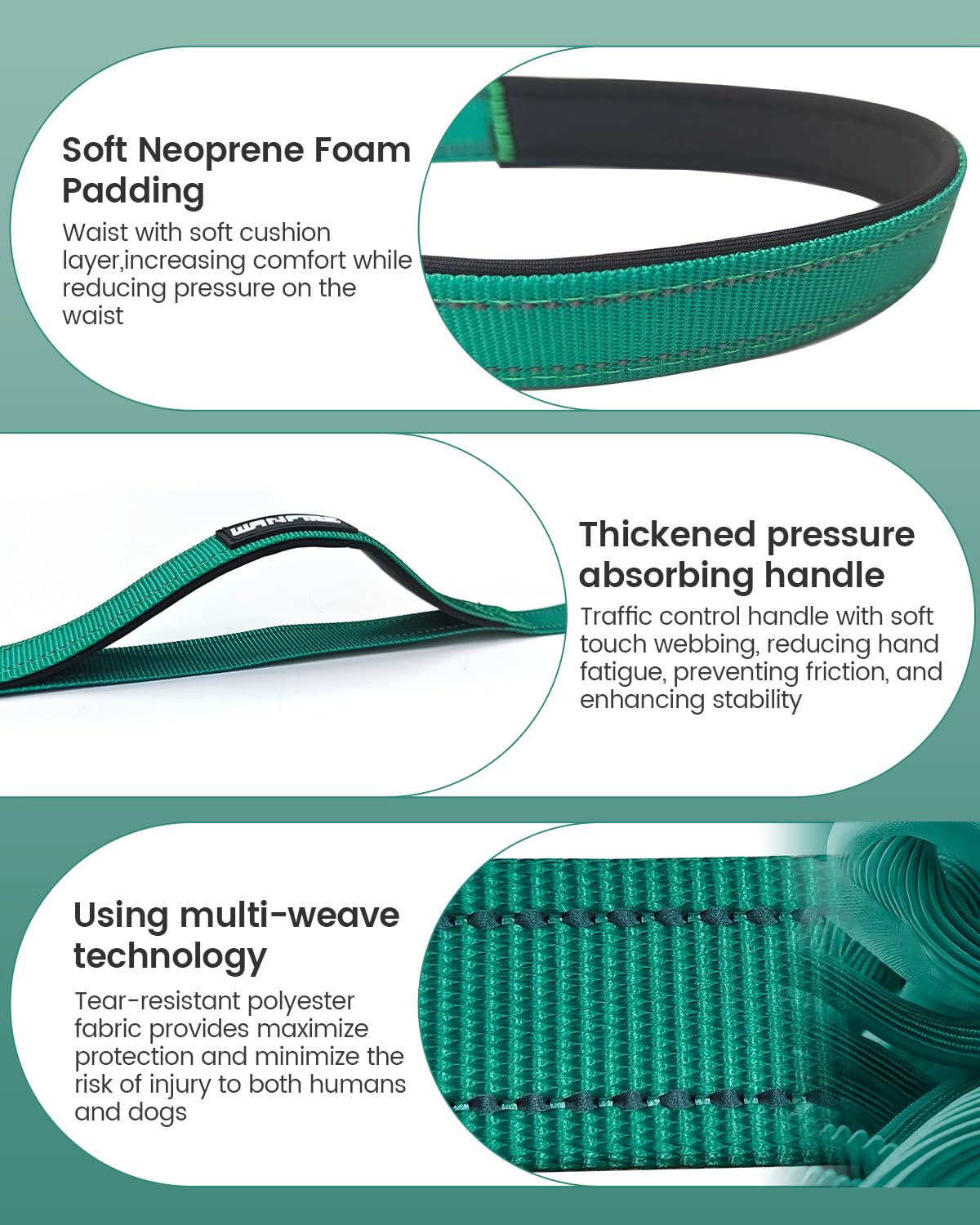 WANFIRE hands-free leash soft neoprene handles reduce shoulder strain.