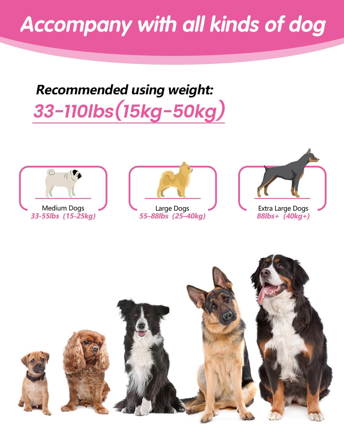 WANFIRE 5.9–9.5 ft adjustable length fits medium to large dogs.