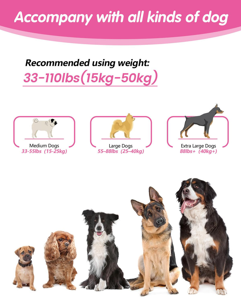 WANFIRE 5.9–9.5 ft adjustable length fits medium to large dogs.