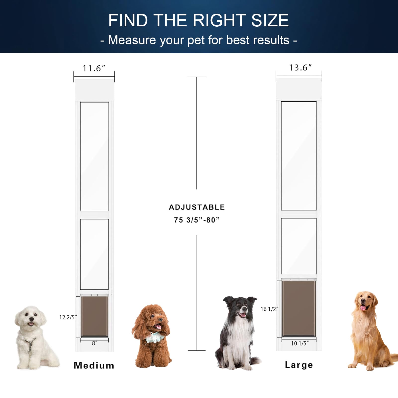 Adjustable height from 75 3/5 in to 80 in for flexible door fit