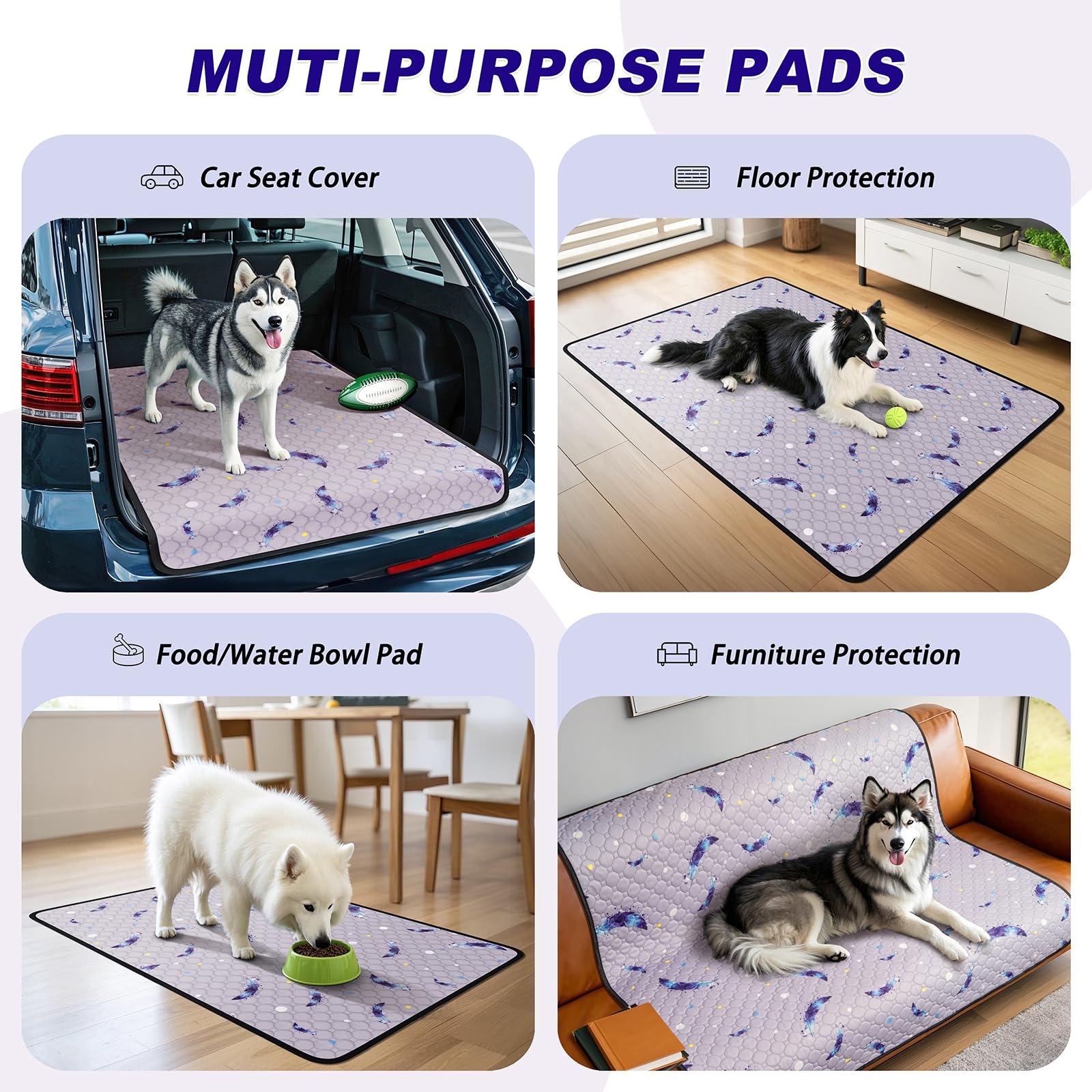 WanpeeGoo feather pattern pad suitable as dog pen or travel pad.