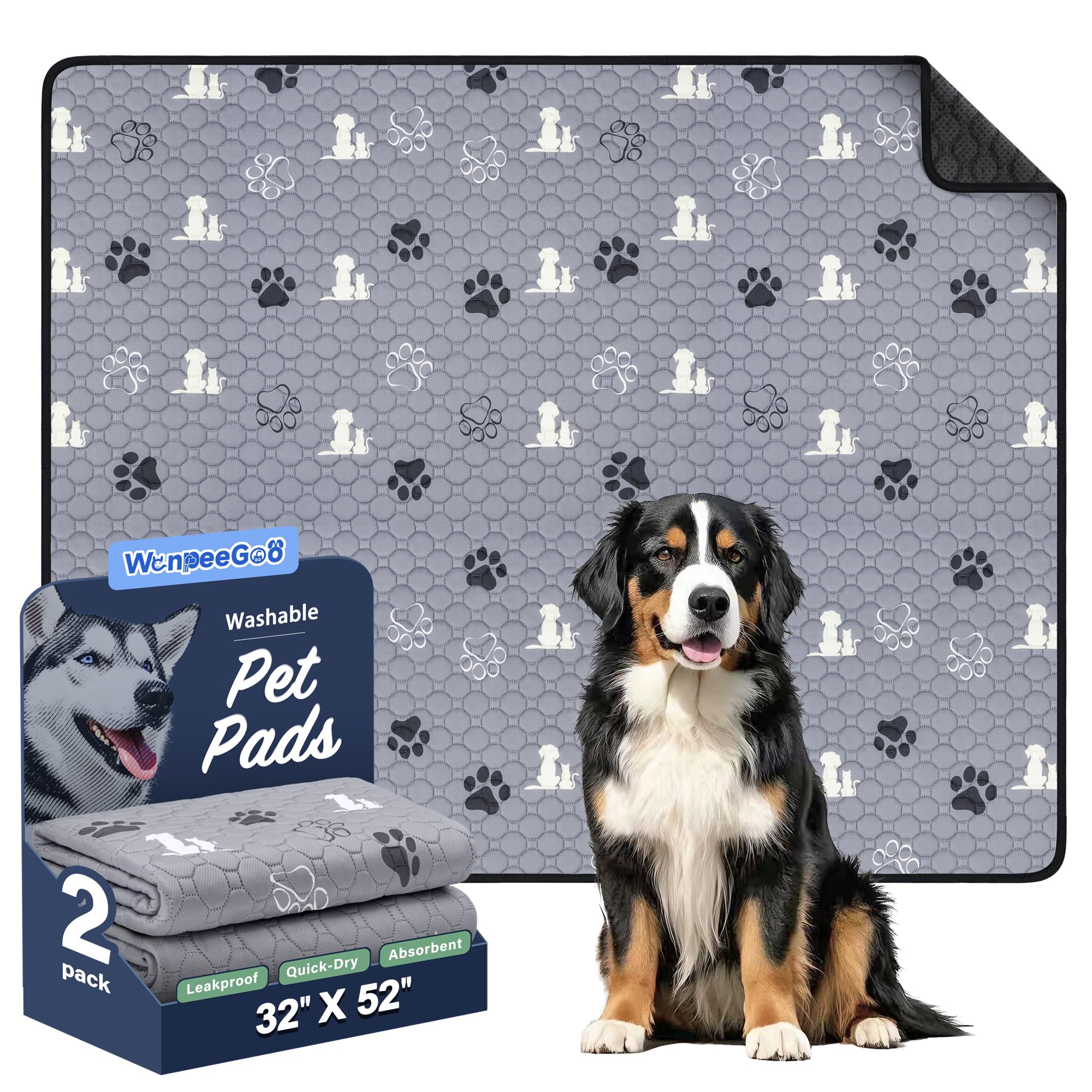 WanpeeGoo washable dog pad with 32x52 pattern for versatile home use
