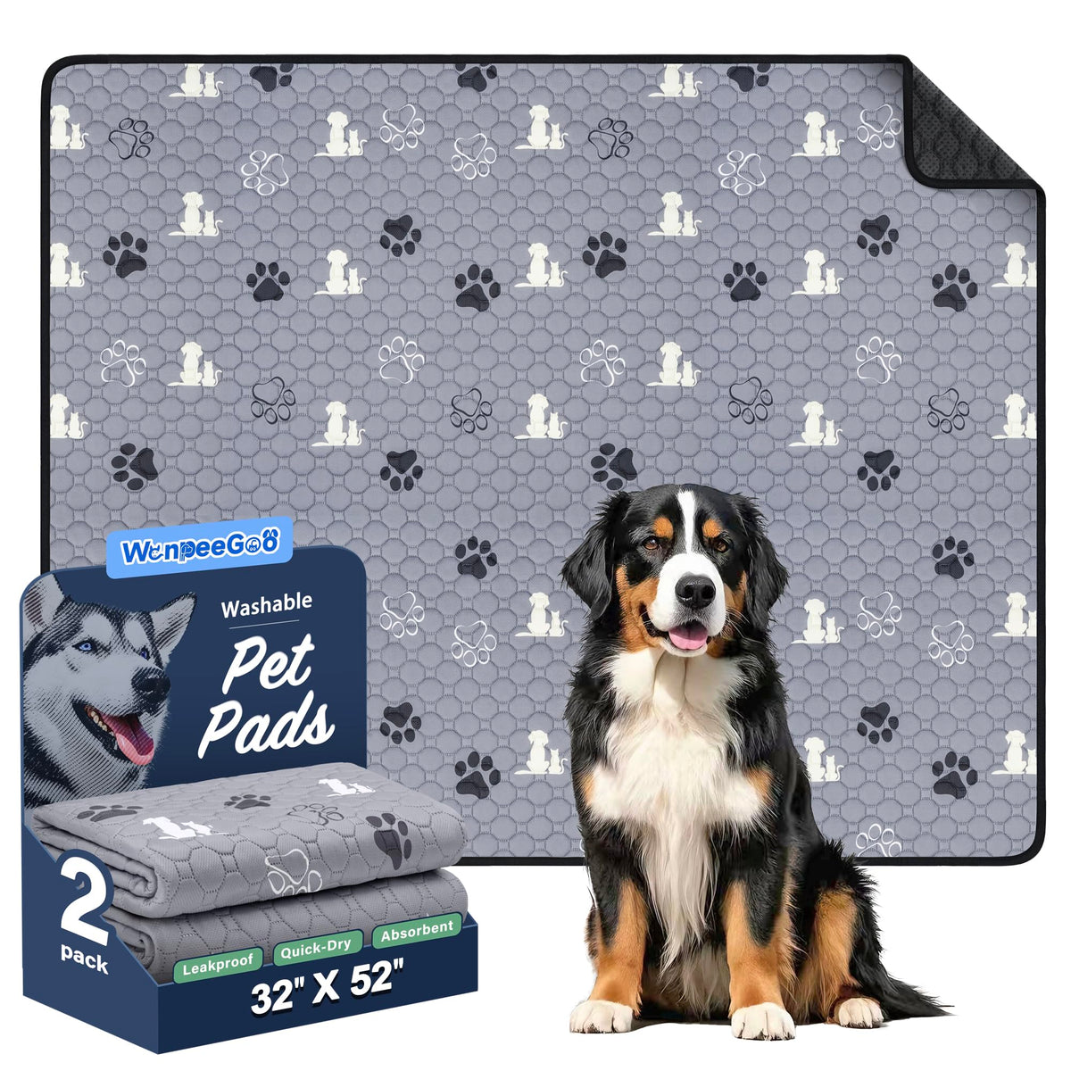 WanpeeGoo washable dog pad with 32x52 pattern for versatile home use