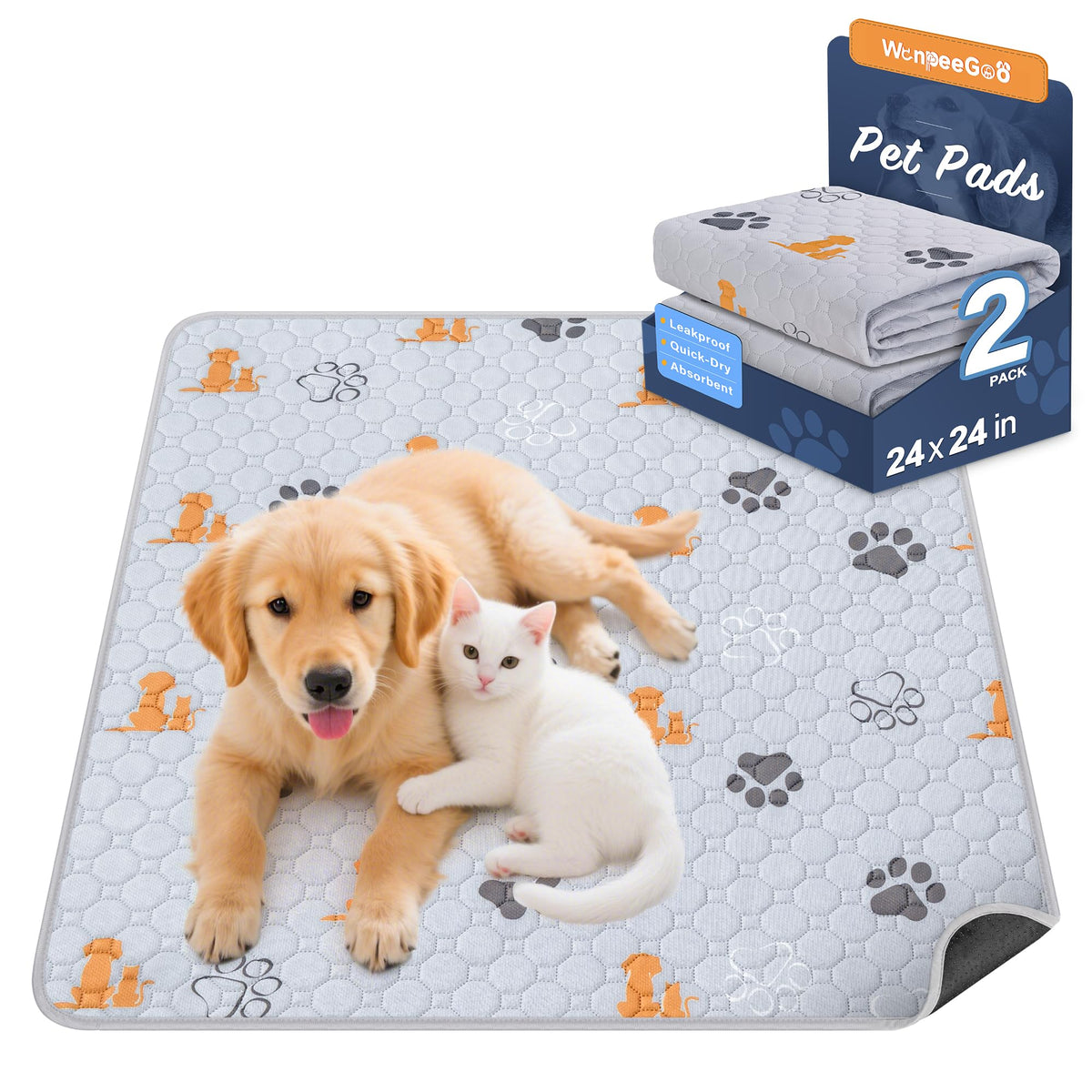WanpeeGoo washable pee pad two-pack front view for home training.
