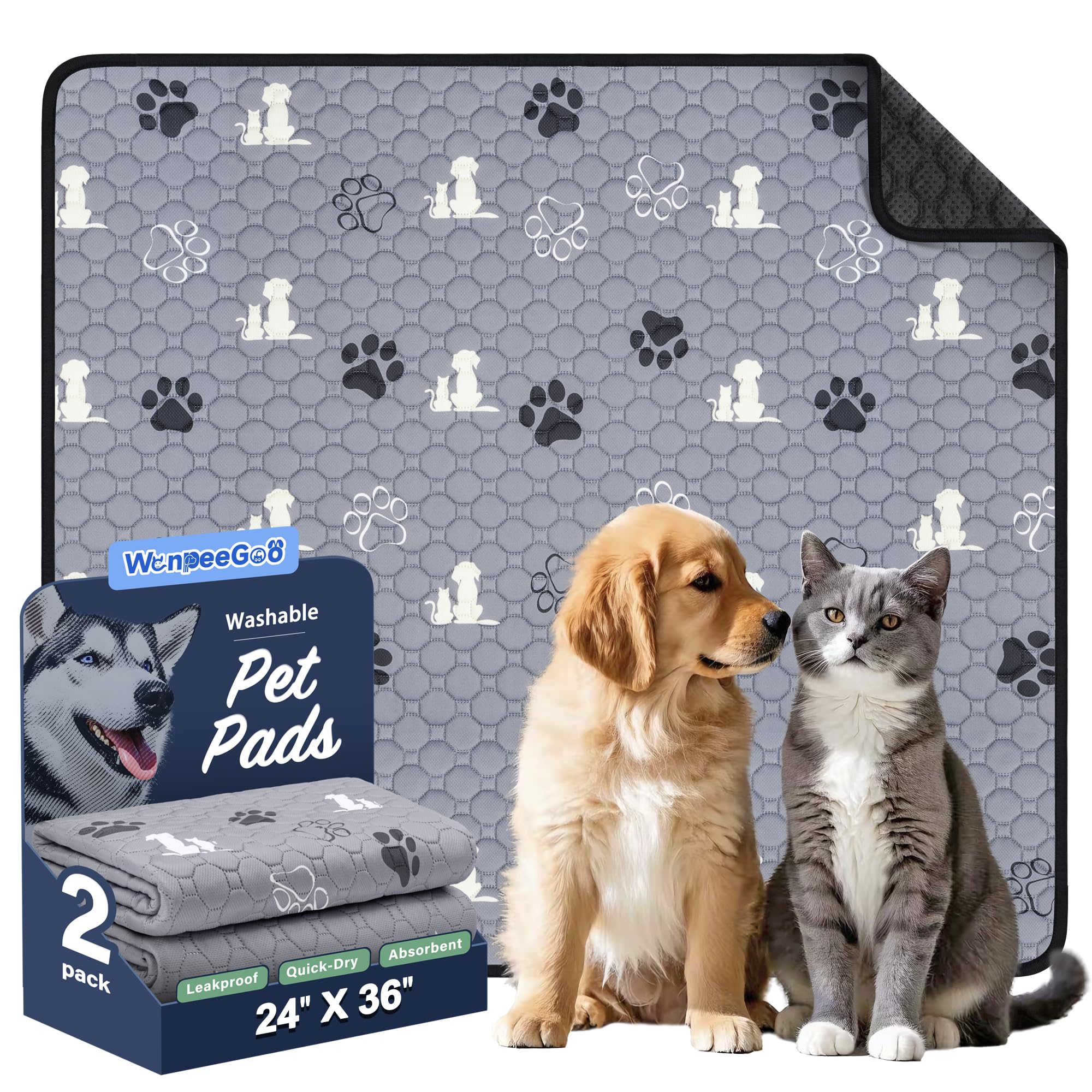 WanpeeGoo washable pee pad on floor showing dual-pack setup for easy training