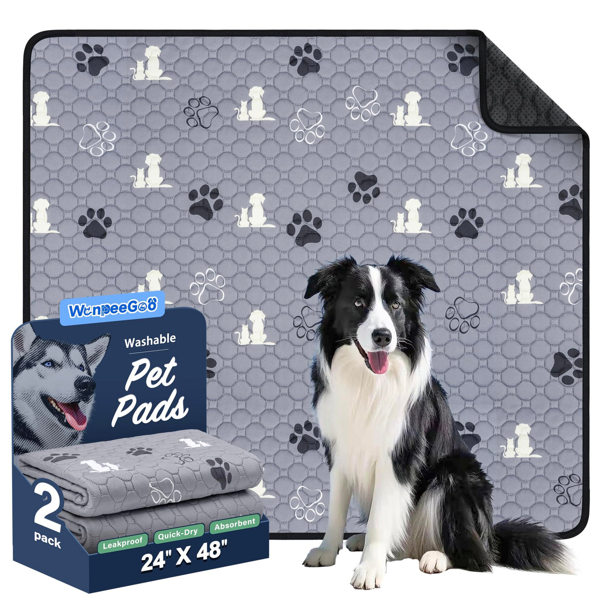 WanpeeGoo washable pee pad 2-pack for convenient puppy training and cleaning.