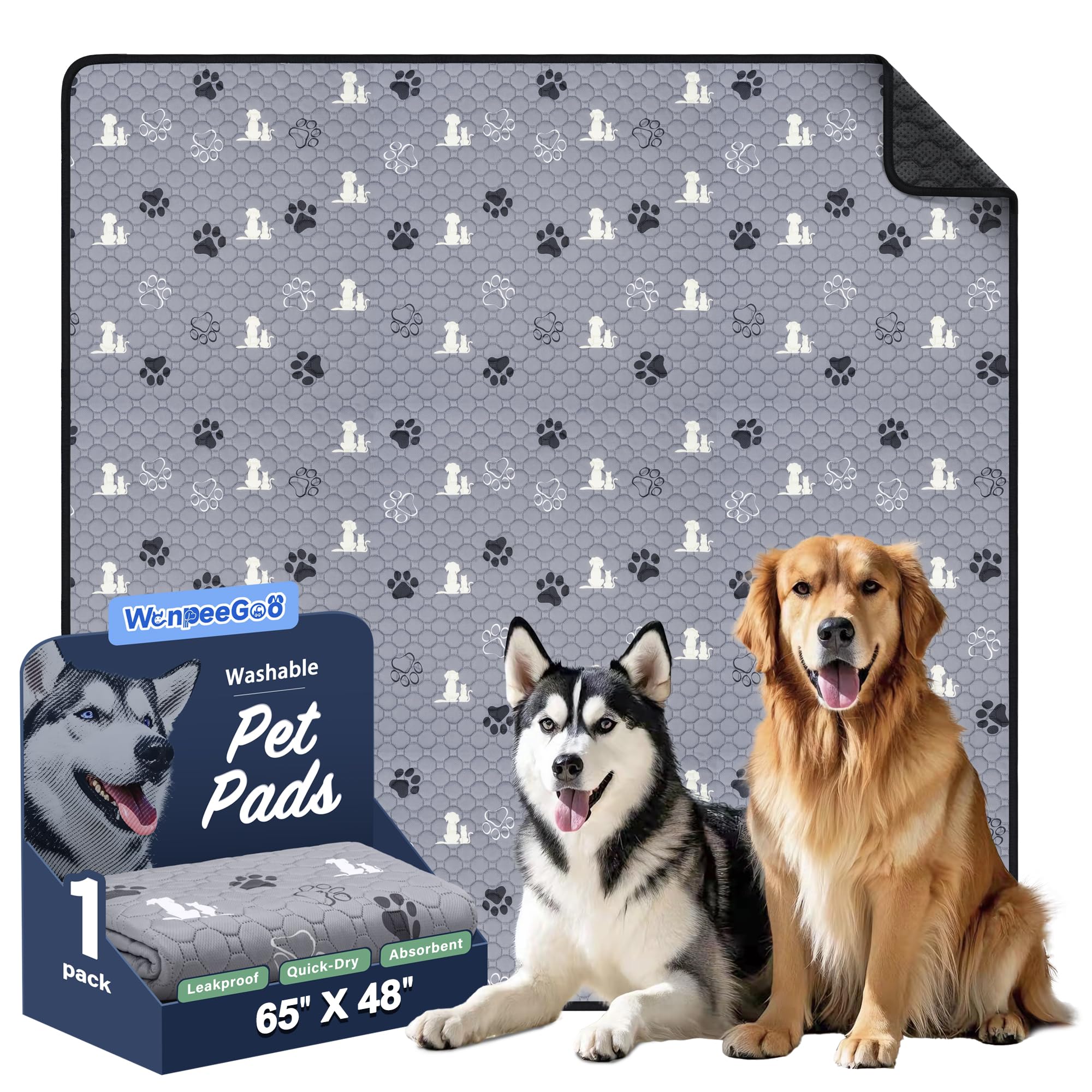 WanpeeGoo washable pee pad on floor protects training surfaces.