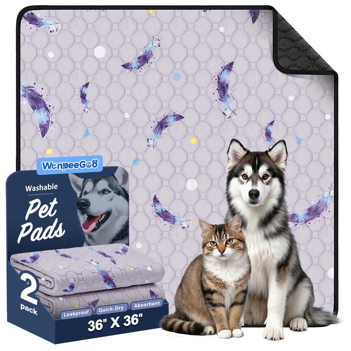 WanpeeGoo washable pee pad for dogs with anti-slip bottom and dry protection.