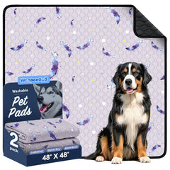 WanpeeGoo feather pattern washable pee pad for comfortable training surfaces and dry floors.