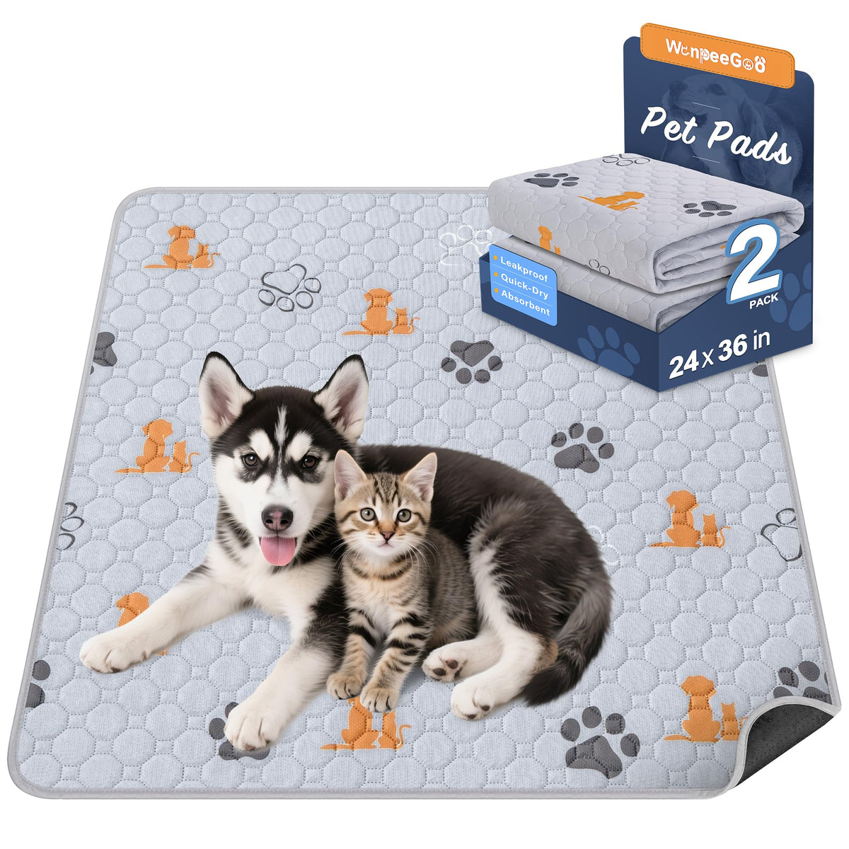 WanpeeGoo washable pee pad two-pack on floor protects surfaces and simplifies training.