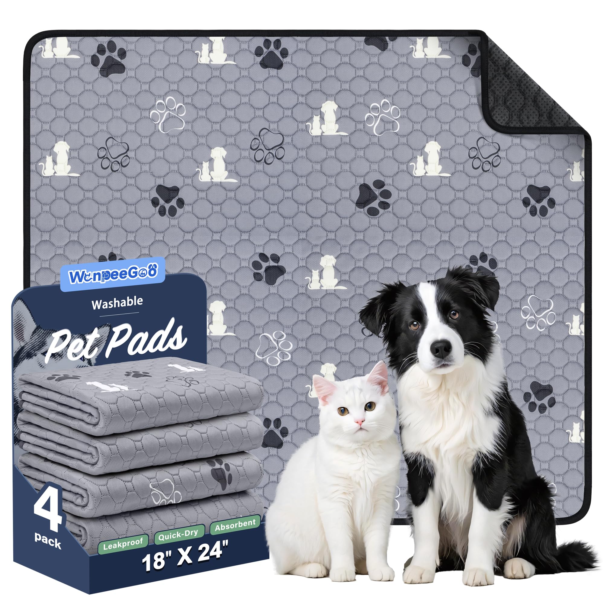 WanpeeGoo washable pee pads pack shot shows four-pack set for home puppy training
