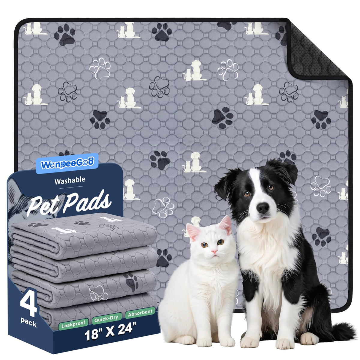 WanpeeGoo washable pee pads pack shot shows four-pack set for home puppy training