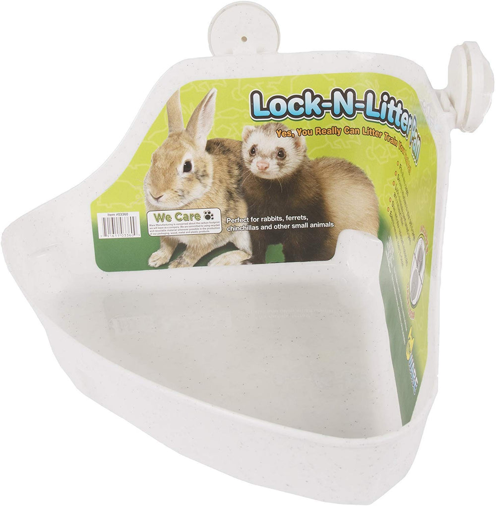 Ware Manufacturing Lock-N-Litter Pan in use, low entry and high back contain mess
