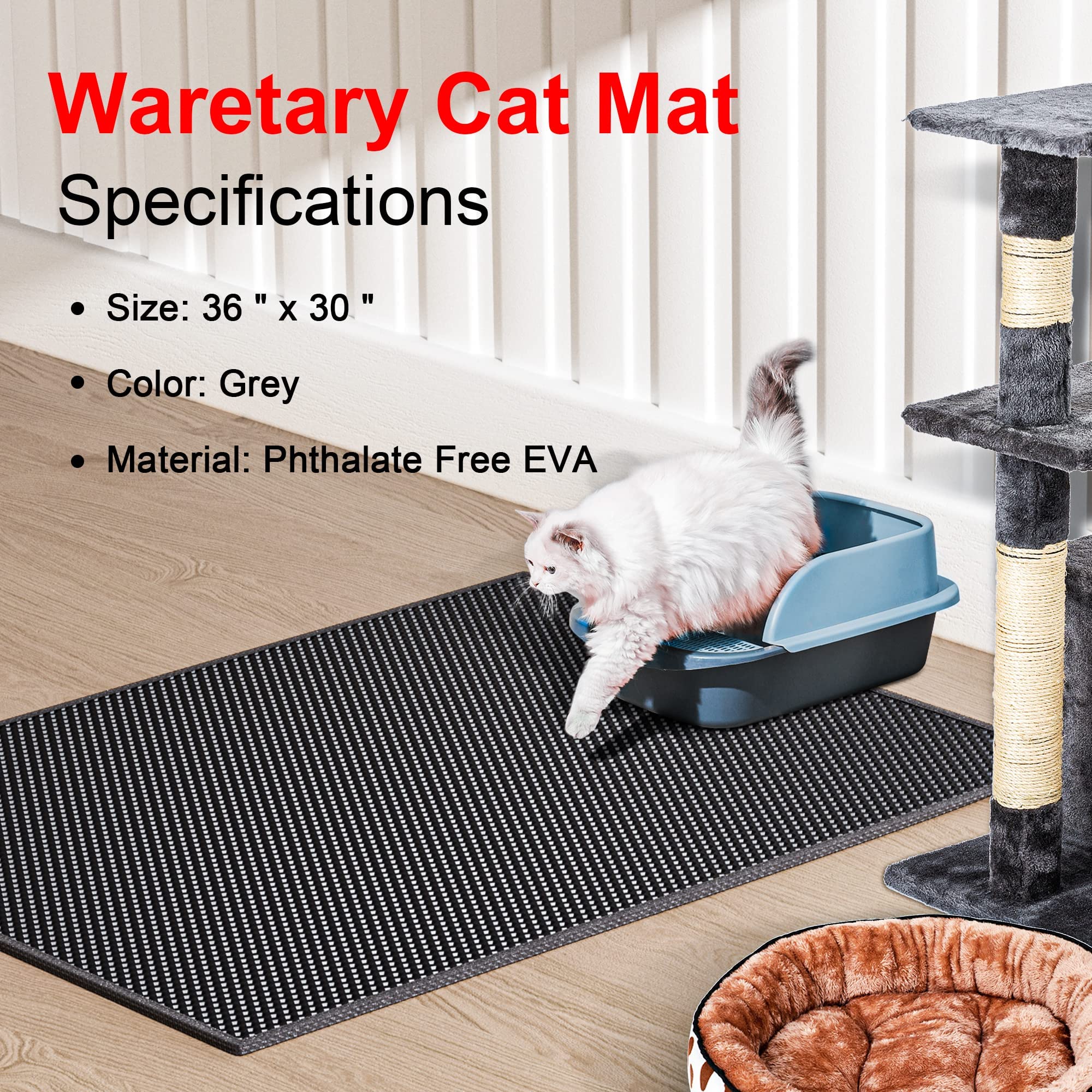 Waretary double-layer litter mat with EZ Open edge simplifies cleaning.
