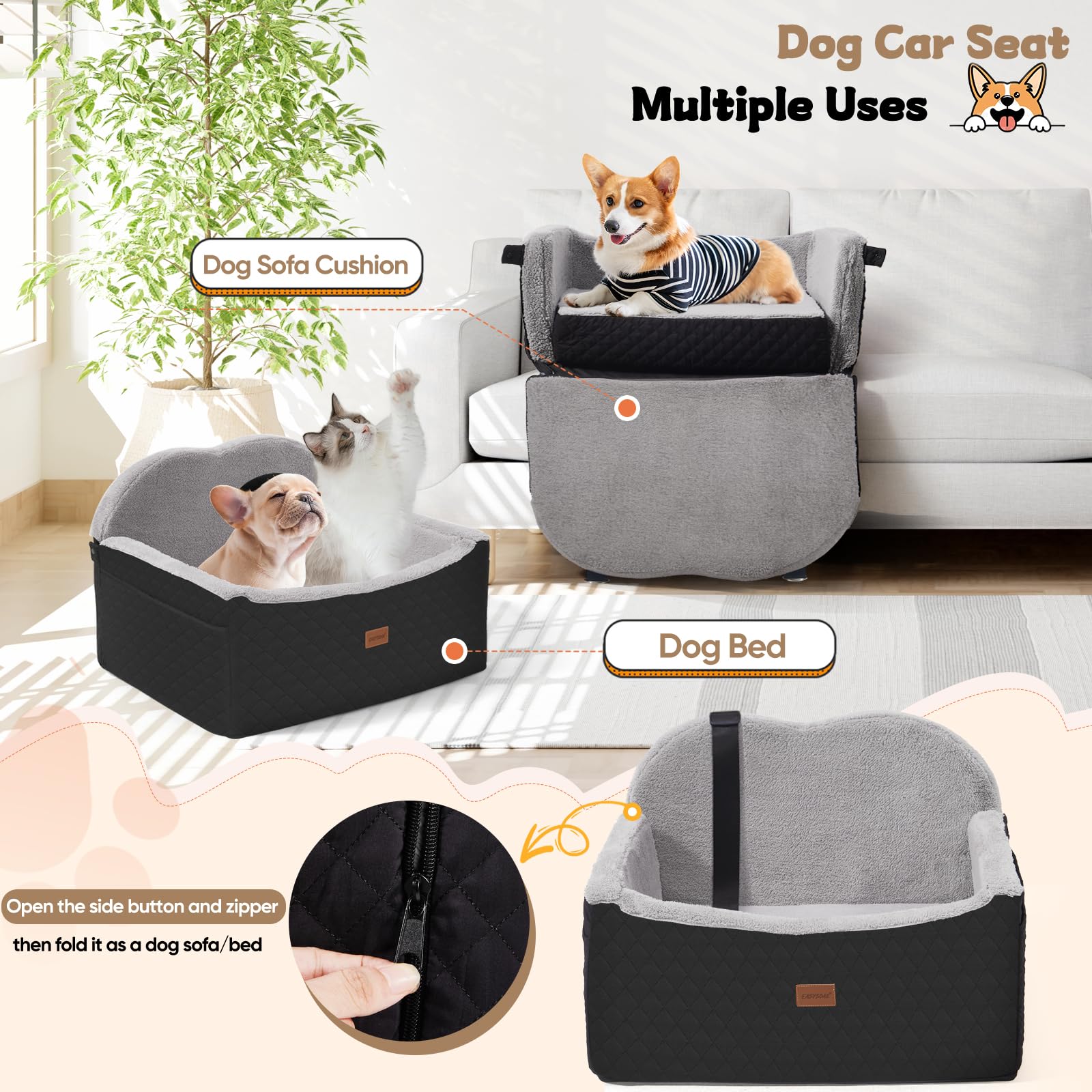 WarmInsula dog booster seat side pockets store essentials during trips.
