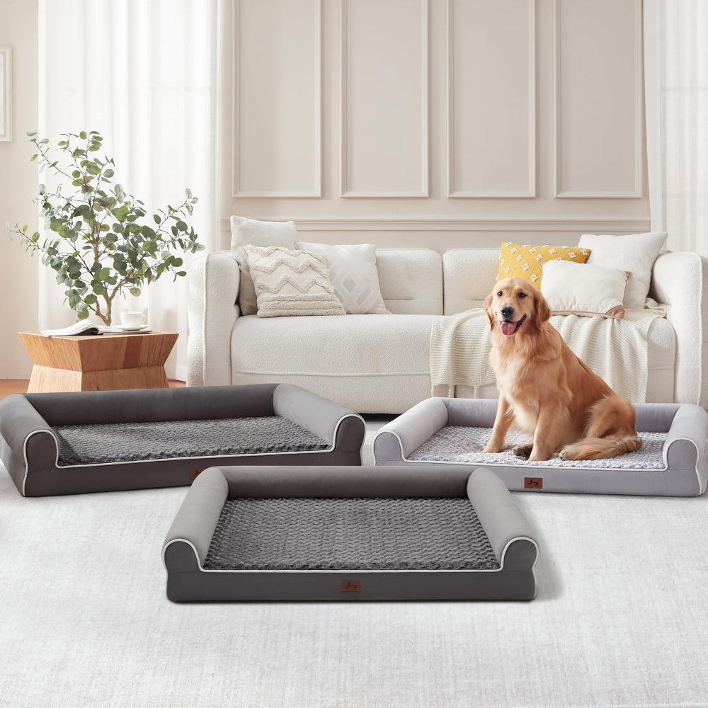 Warmrest 48x35x8-in dog bed illustrating size options