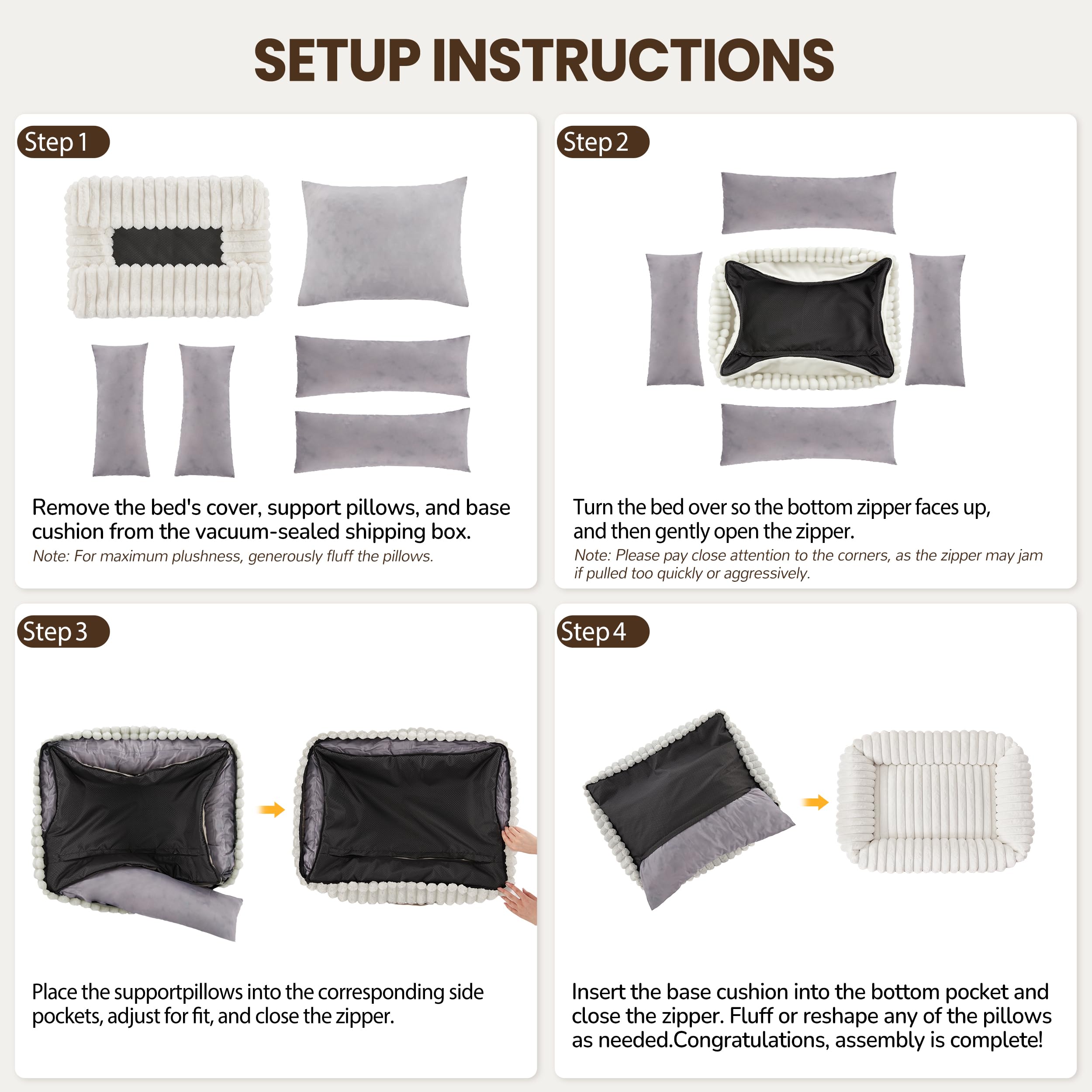 Warmrest crushed foam fill—soft yet supportive loft.