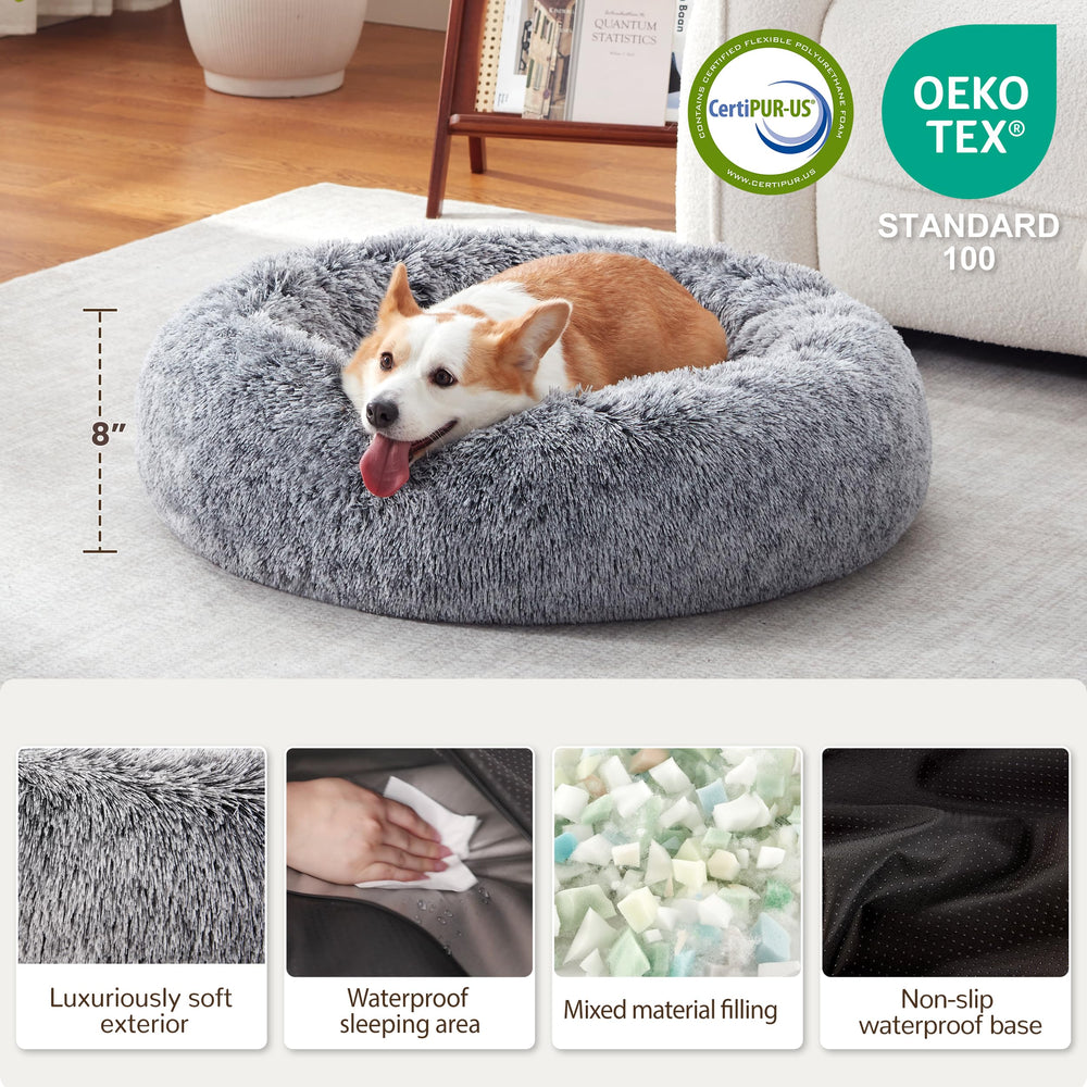 Warmrest round cat bed with soft fluffy fur for lounging