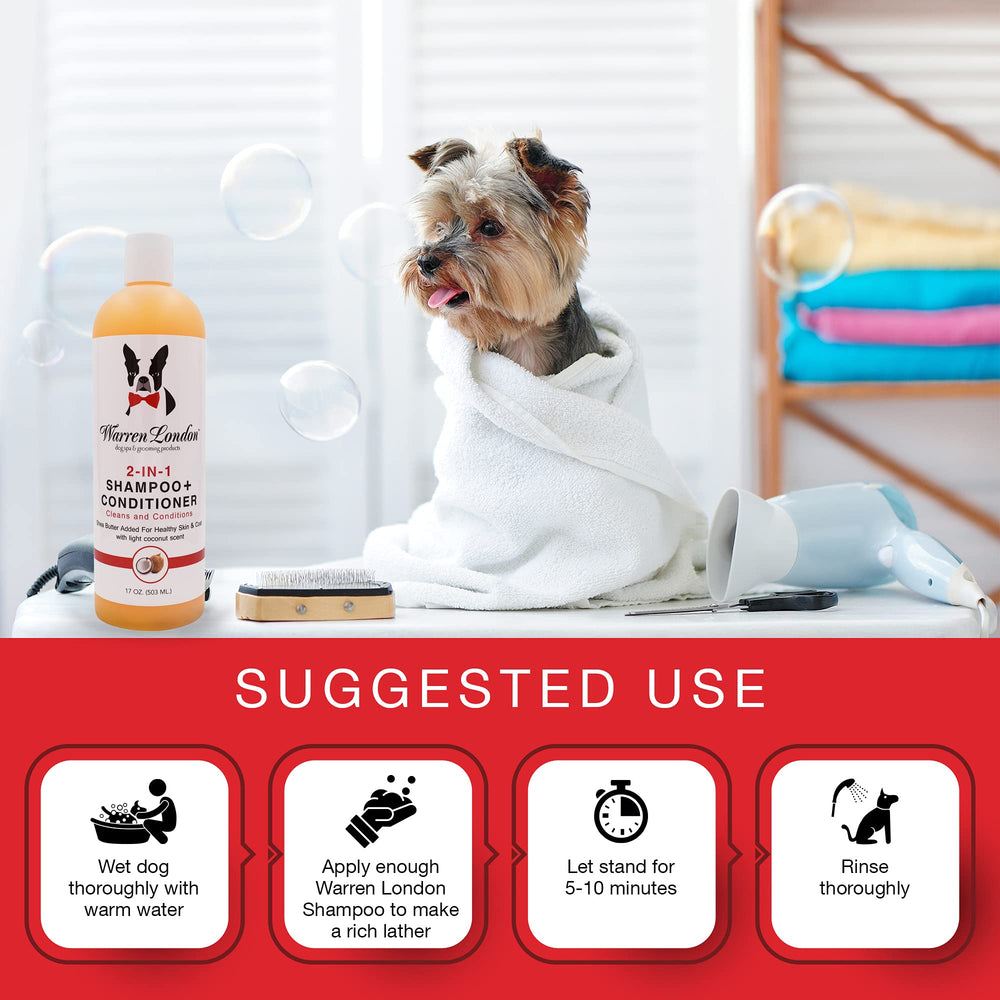 Warren London 2-in-1 shampoo dog-coat after use reveals a glossy, conditioned fur.