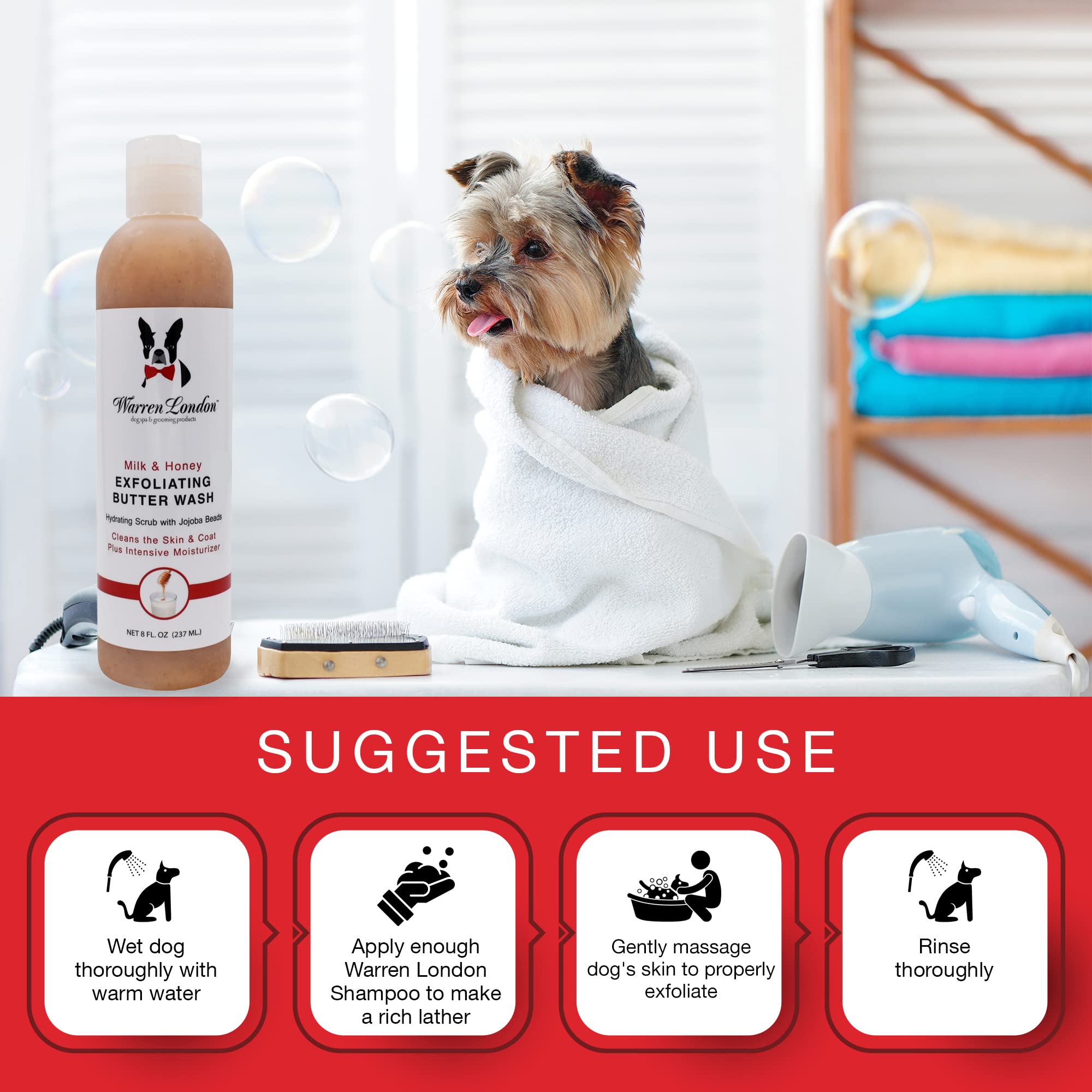 Warren London Butter Combo conditioner application smooths fur without weigh-down