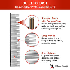 Warren London Carding Pro XL Comb used on a dog for smooth fur.