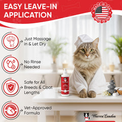 Warren London Cat Hydrating Butter applied to a cat coat for detangling.