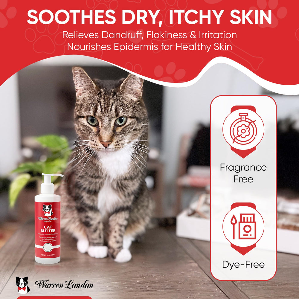 Warren London Cat Hydrating Butter leaves fur smooth and conditioned.