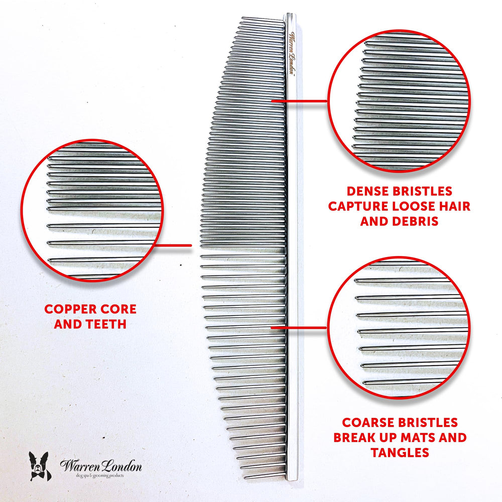 Close-up of Copper Crescent Comb teeth for snag-free detangling with Warren London.