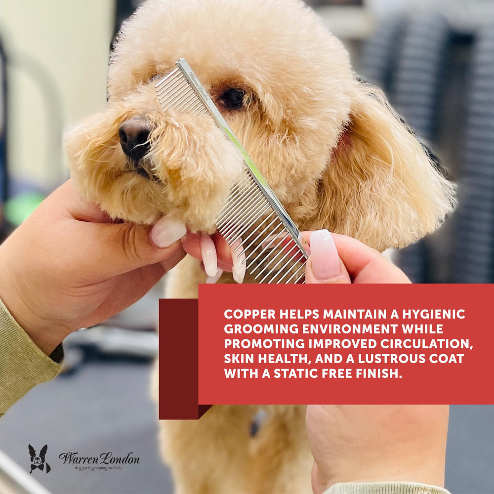 Copper Crescent Comb with flat spine demonstrates ergonomic design for comfortable grooming.