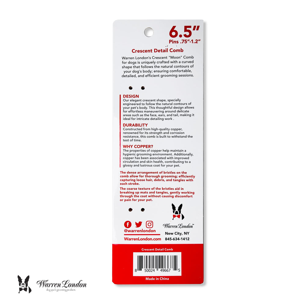Professional-style grooming with Warren London Copper Crescent Comb for home care.