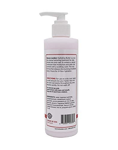 Grooming setup featuring Warren London Hydrating Butter for dogs.