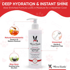 Warren London Hydrating Butter applied on a dry coat for detangling and smooth fur