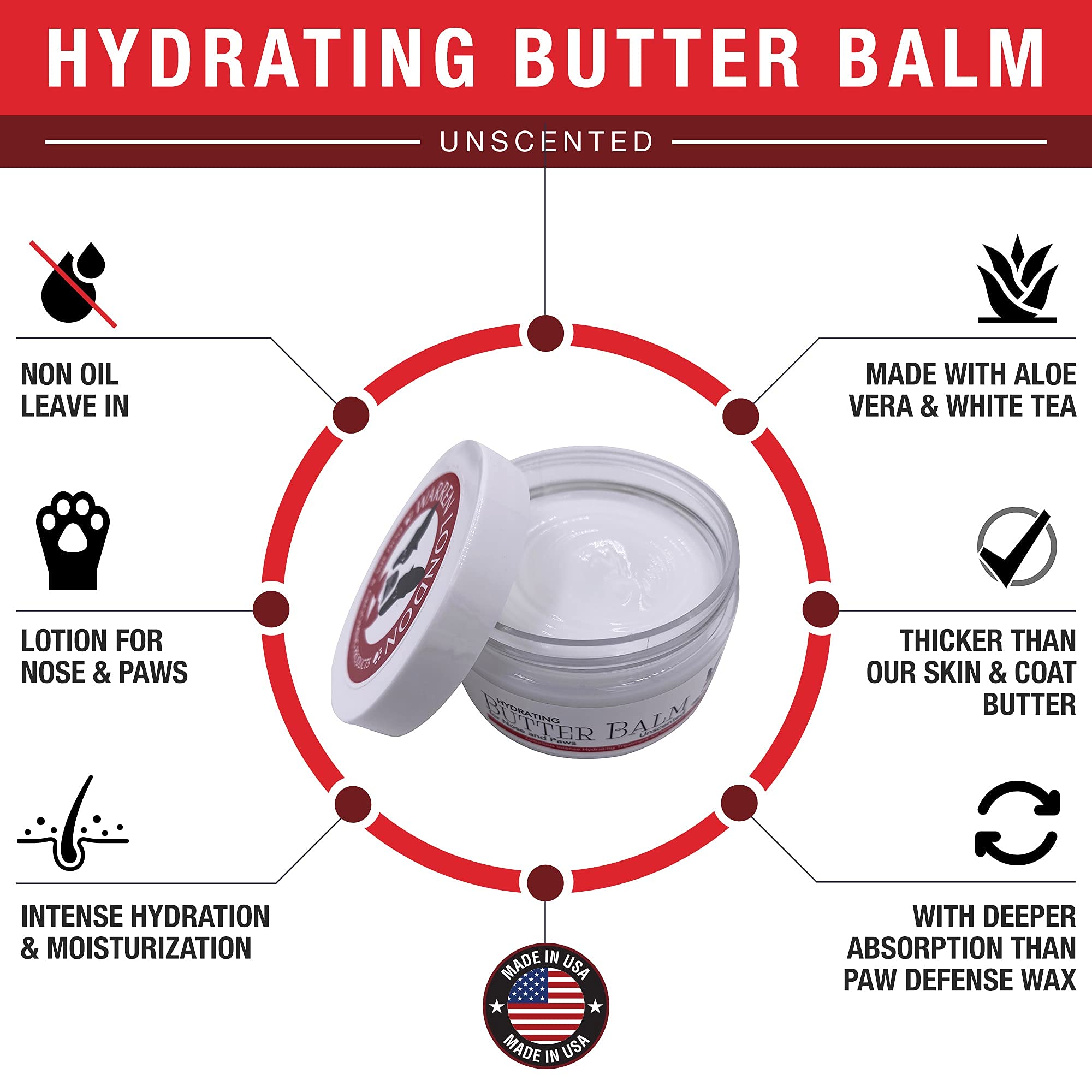 Warren London Hydrating Butter Balm USA-made badge on packaging signals small-batch production.