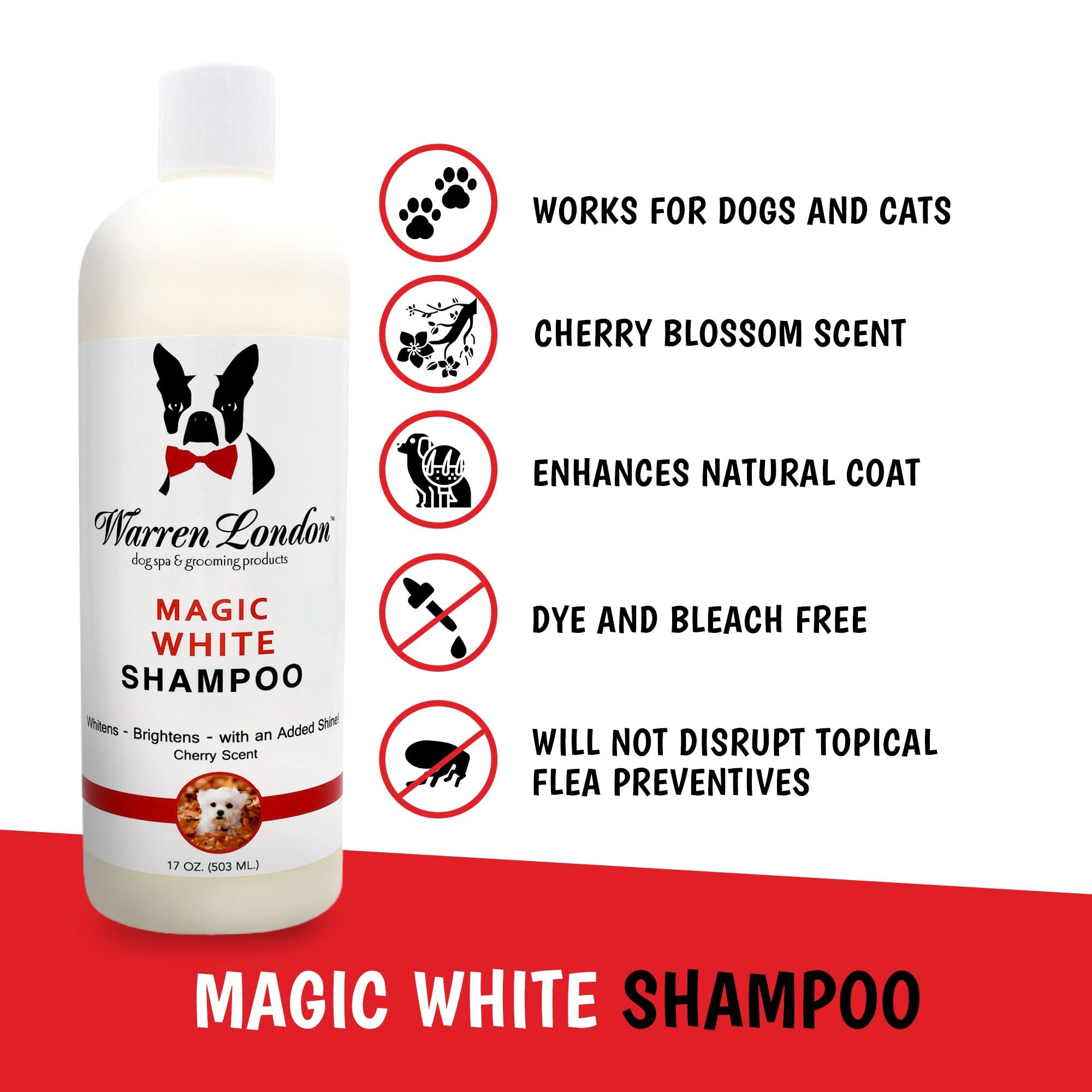 Warren London Magic White Shampoo lather shown on a light coat for cleansing.
