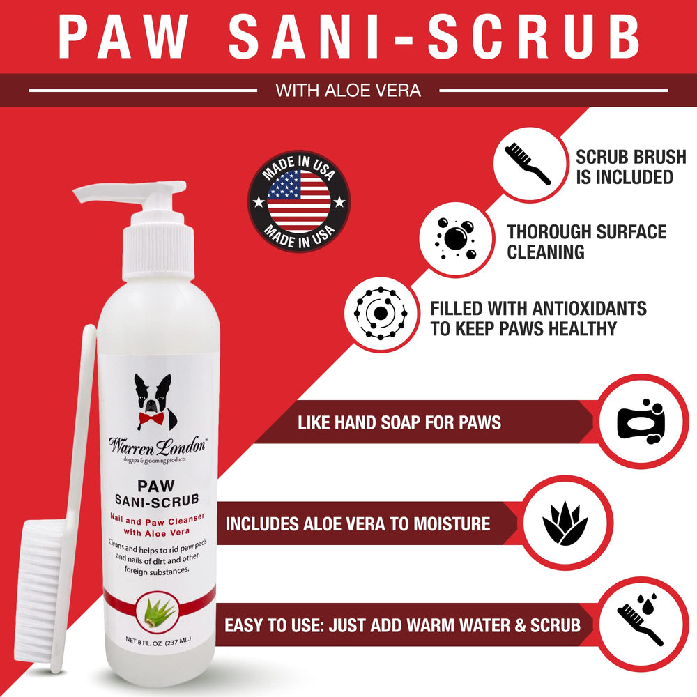 Warren London Paw Scrub brush included for gentle paw cleaning.