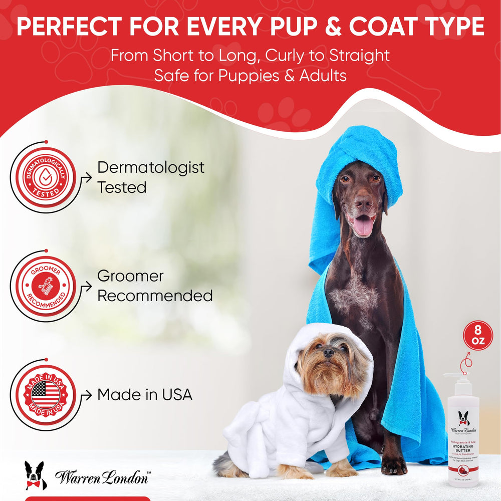 Puppy-safe conditioner from Warren London shown in grooming context.