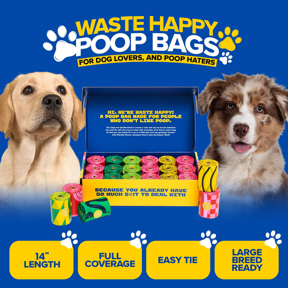 Waste Happy ultra-thick, leak-proof bags for confident pickups.