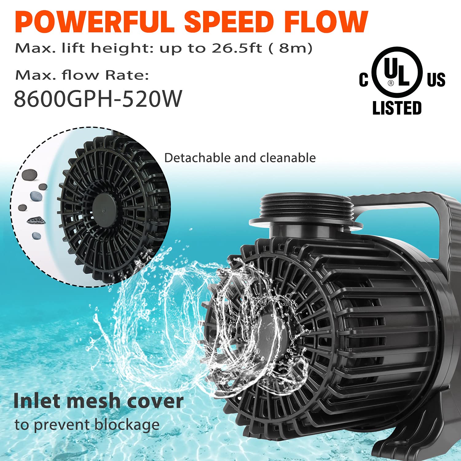 WaterRebirth PS-8600 pump used in pond installation for reliable circulation.