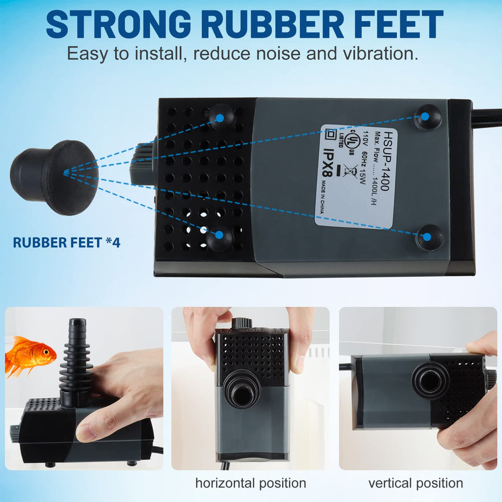 WaterRebirth HSUP-1400F hose-nozzle image illustrates 90-degree intake for low water levels
